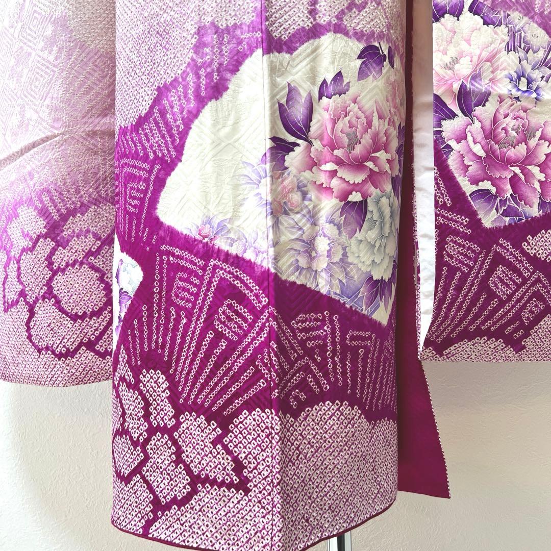 338 振袖フルセット 正絹 薄紫 パープル 絞り 銀彩 暈し染め やまと扱い