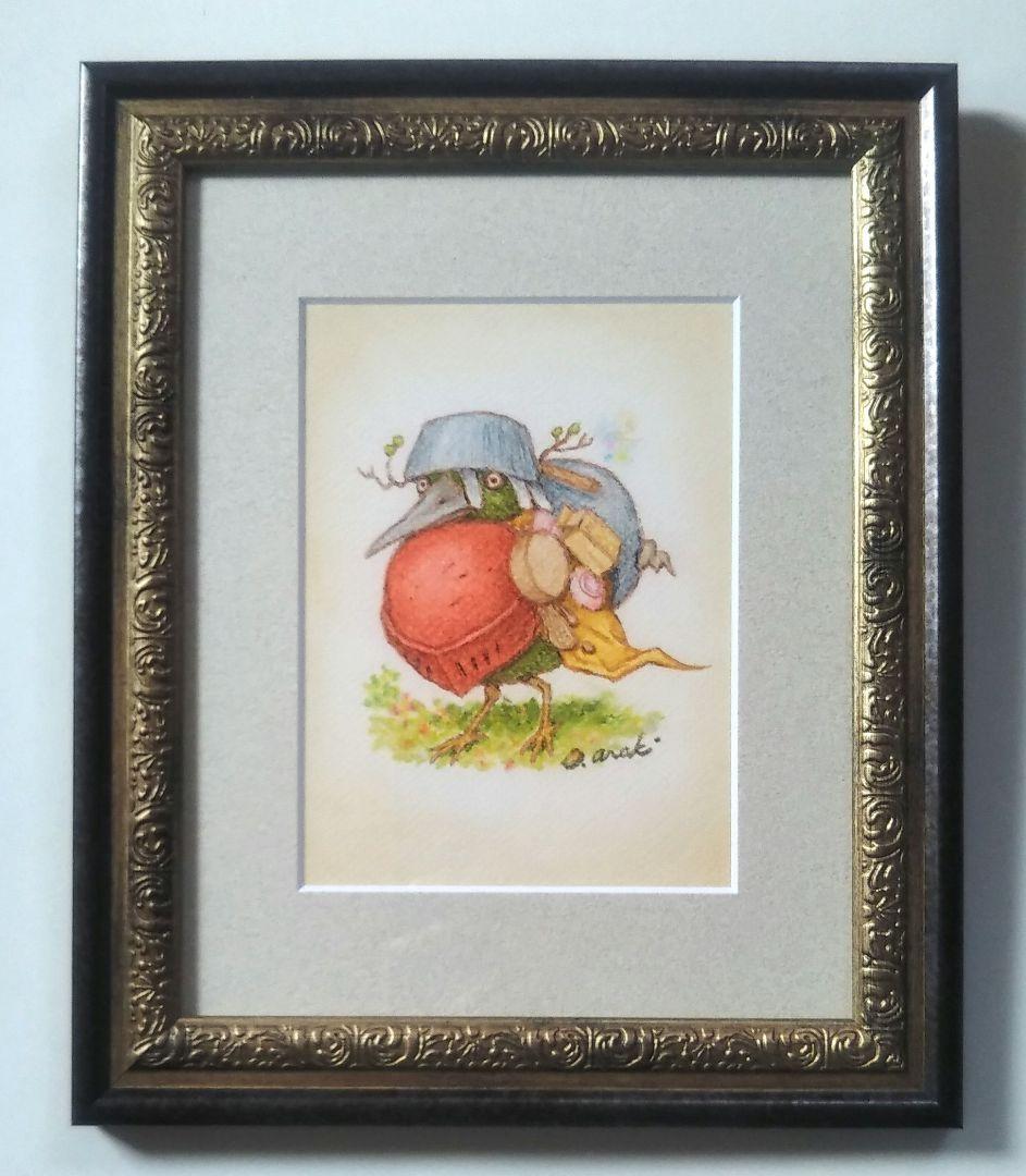 【原画】『冒険の旅へ』（鳥の絵　ガラクタ　アンティーク　森林　パステル画）