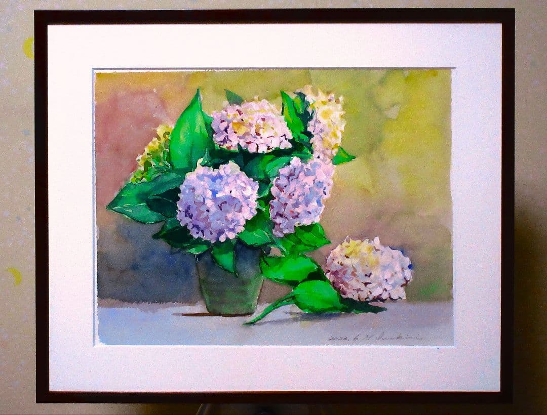 紫陽花の水彩画 フレーム付き