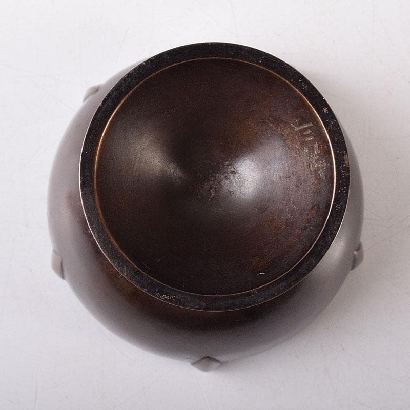 茶道具　釜師　根来実三作　唐銅　火屋蓋置　共箱　V R8718