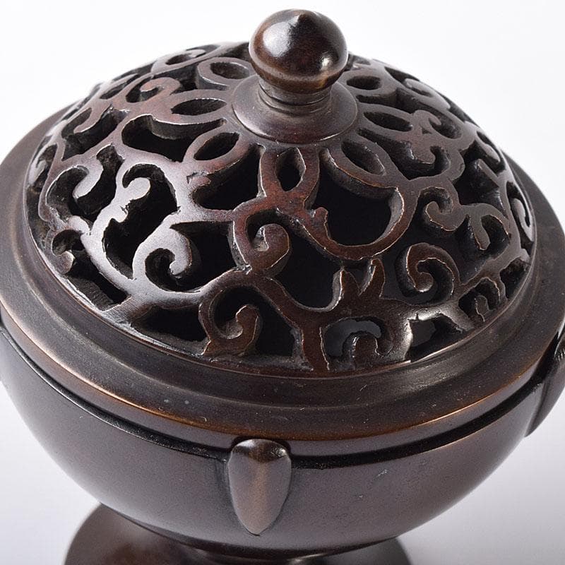 茶道具　釜師　根来実三作　唐銅　火屋蓋置　共箱　V R8718