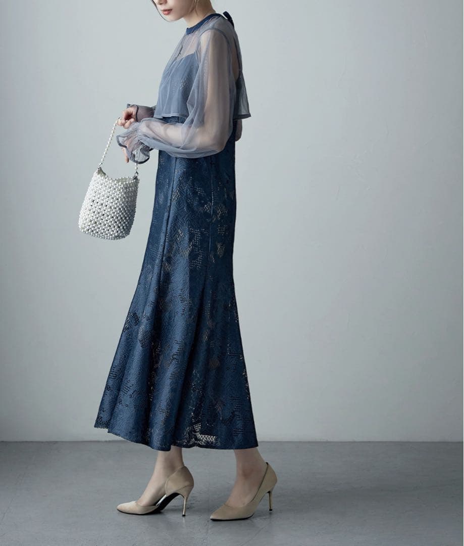 【美品】3wayシフォンボレロ&レースキャミドレス Sサイズ　グレイッシュブルー