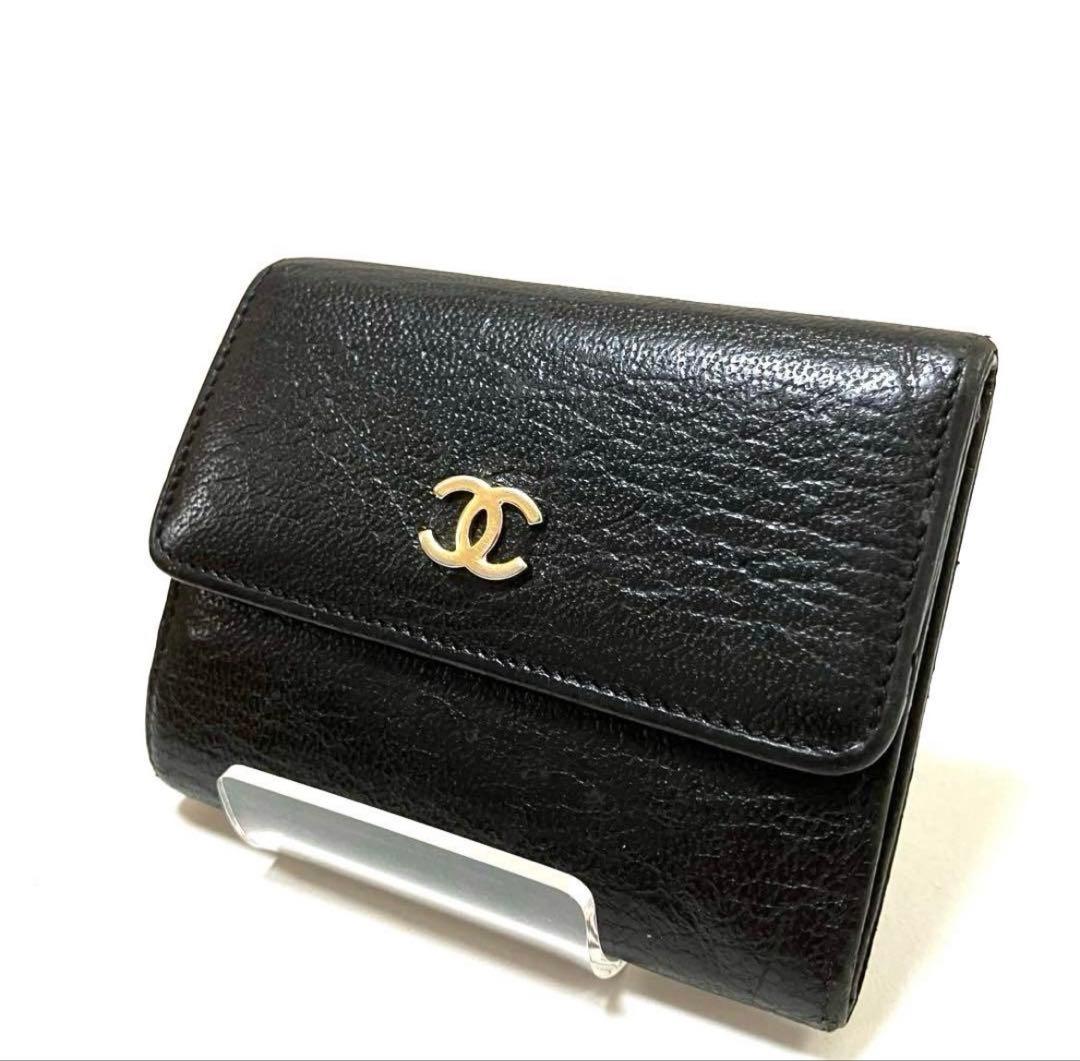 CHANEL シャネル 三つ折り財布 ココマーク ブラック