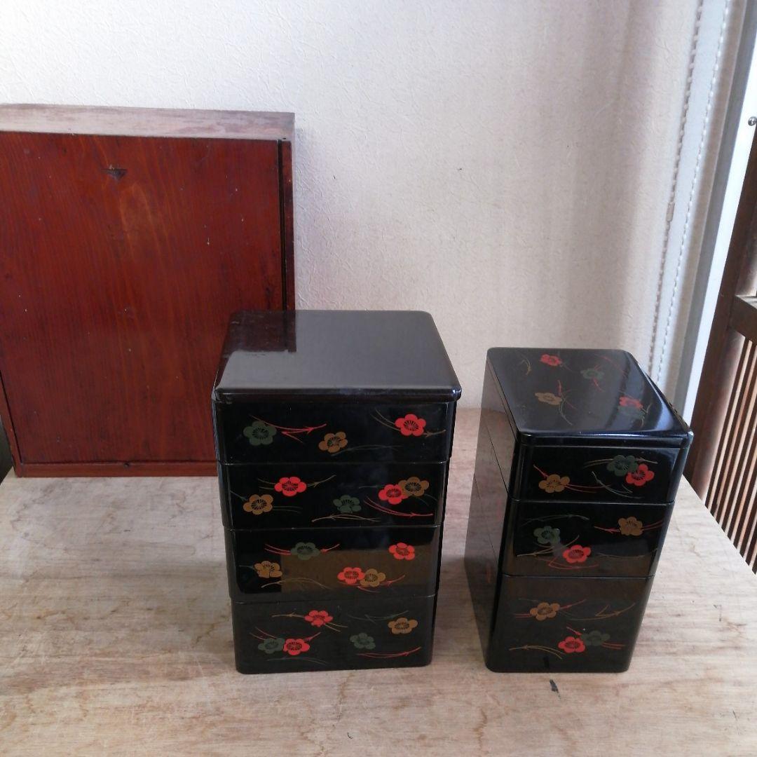 骨董　弁当箱　漆器　木製　重箱　木箱　お盆　セット　松葉に梅