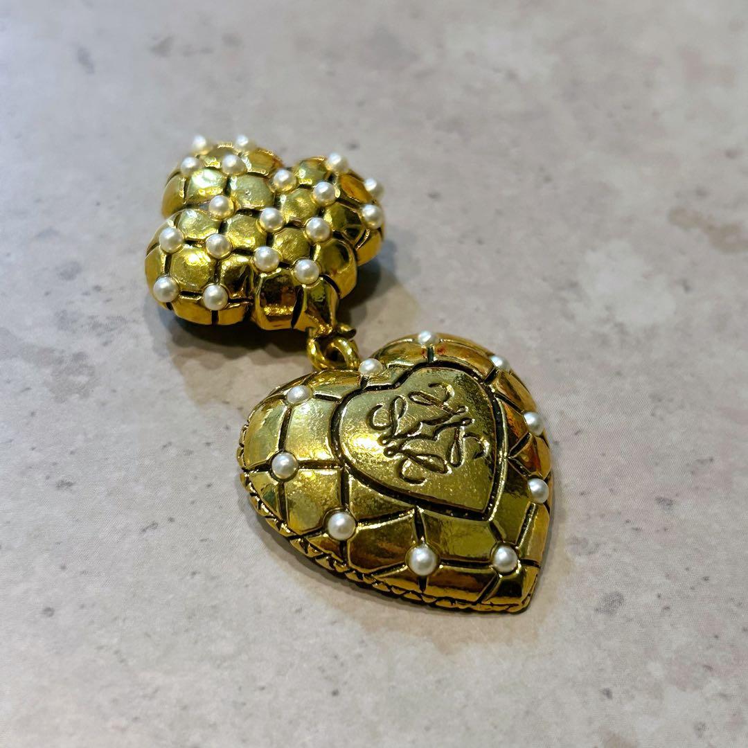 【一点物・超美品】ロエベ アナグラム ハート ブローチ パール ヴィンテージ
