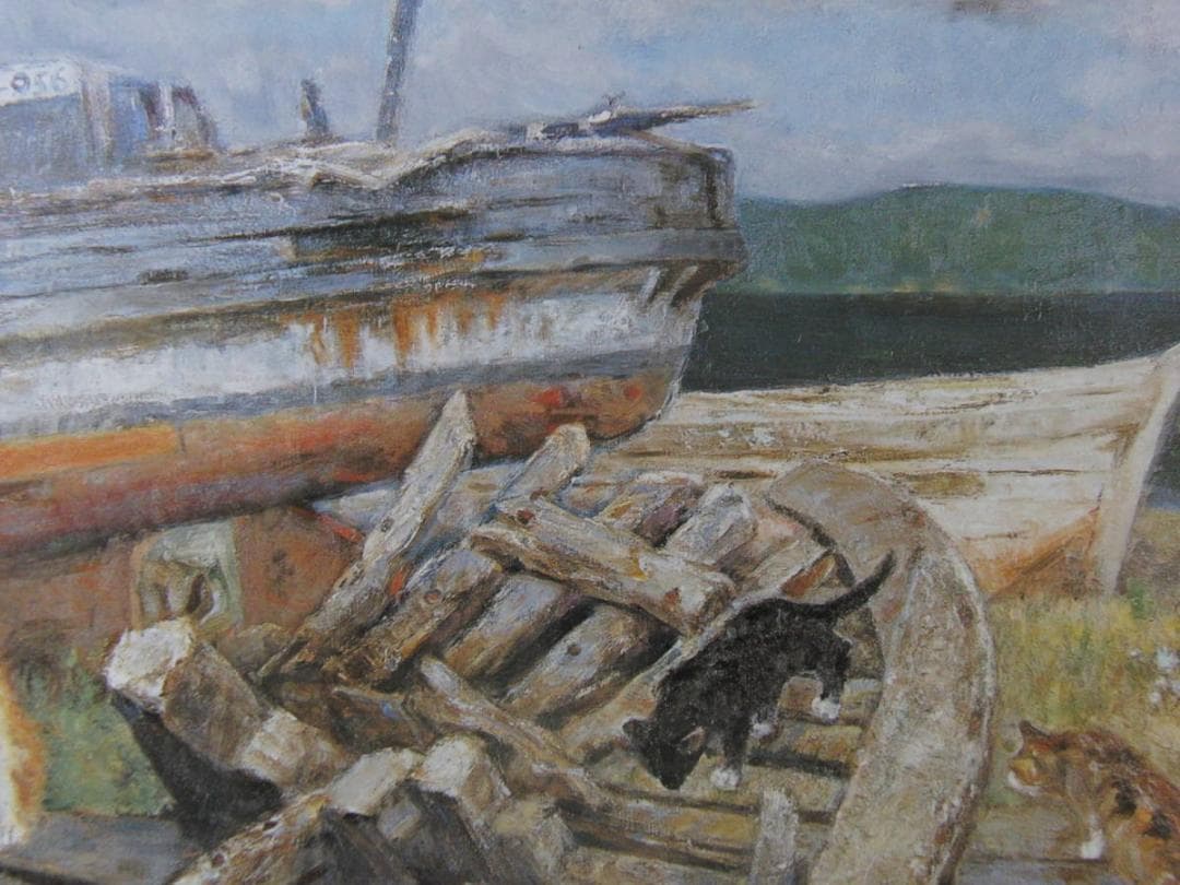 松宮昴、【海辺（廃船）】、希少な額装用画集より、新品額装付、状態良好