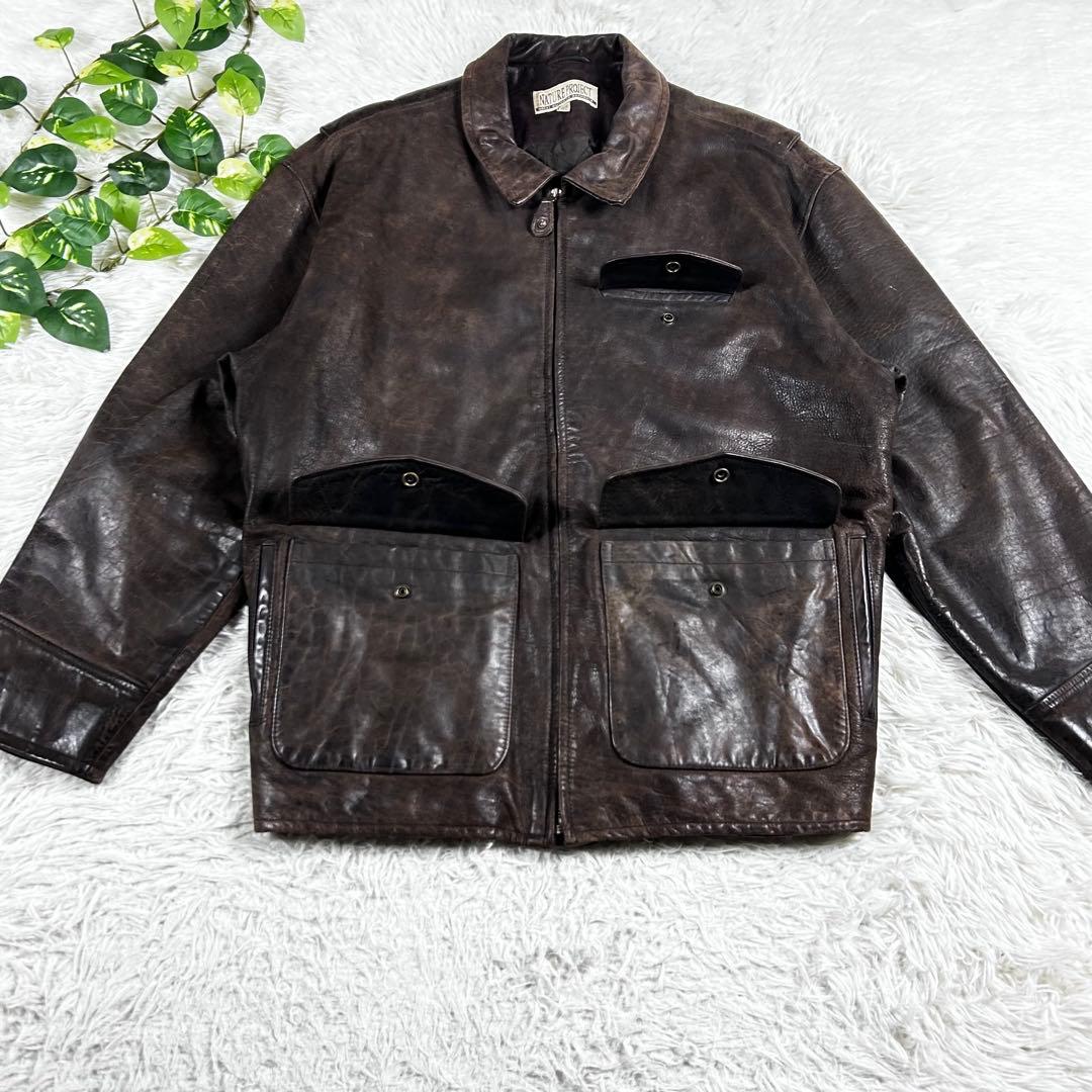 ヴィンテージ オイルドレザー ジャケット 3XL 大きいサイズ ブラウン 牛革