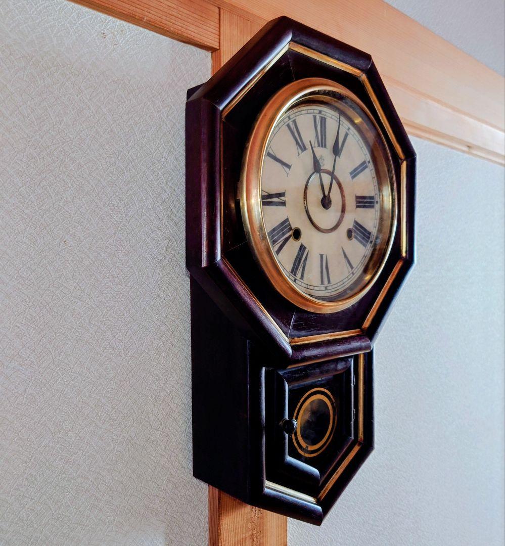 〈完動・美品〉米国Waterbury1874年　小型金筋八角ゼンマイ振り子時計