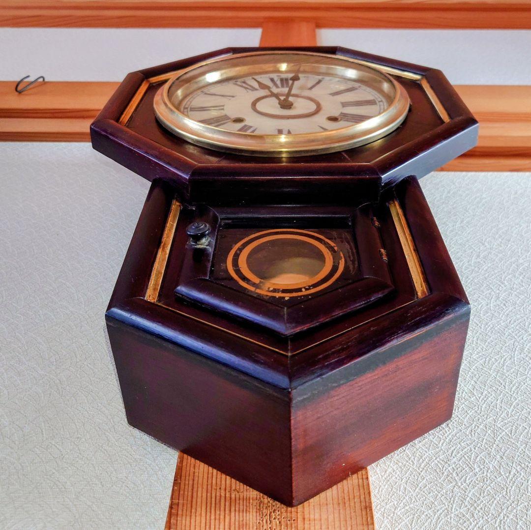 〈完動・美品〉米国Waterbury1874年　小型金筋八角ゼンマイ振り子時計