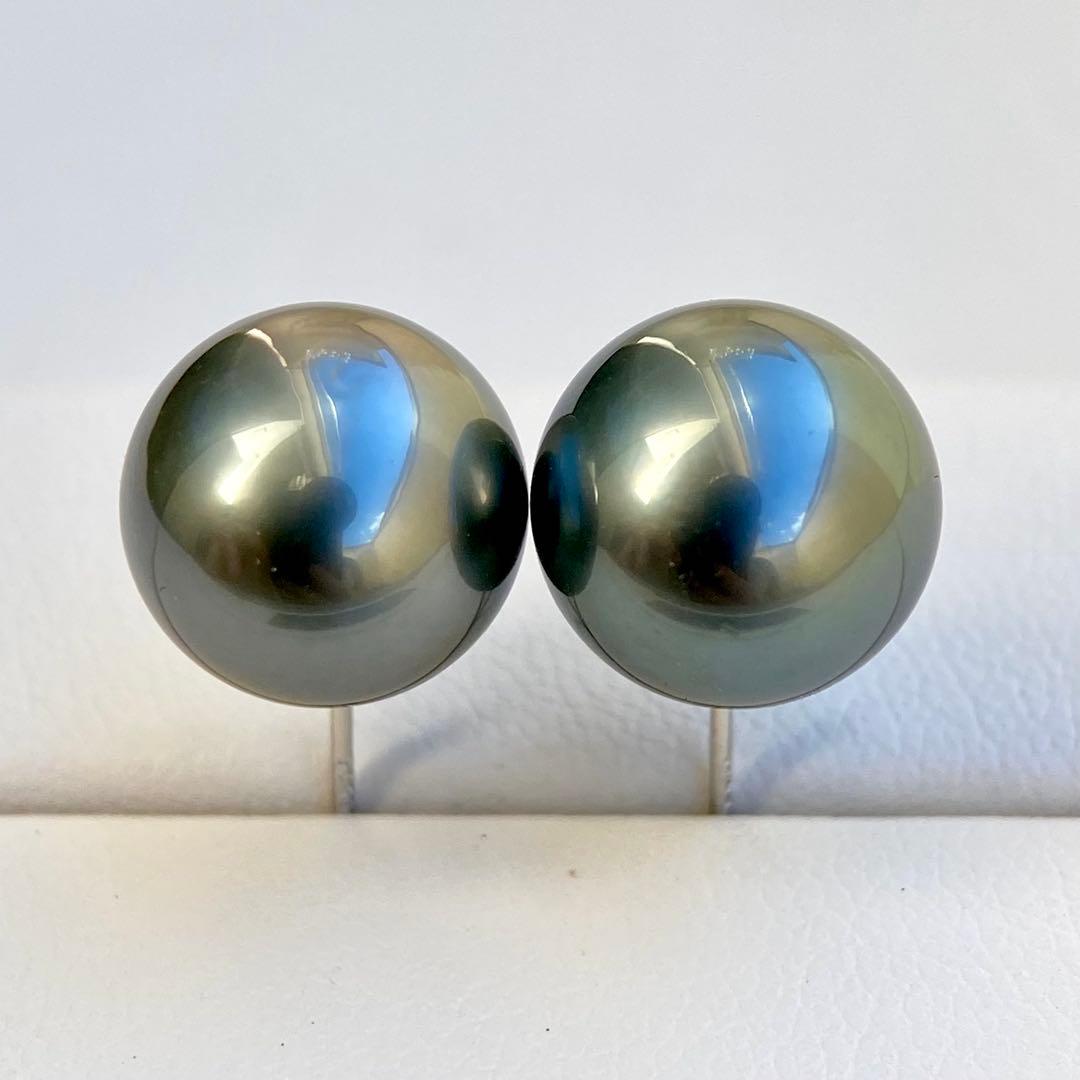 本真珠南洋黒蝶真珠グリーン11.45㍉大玉s925直結ピアスBL934