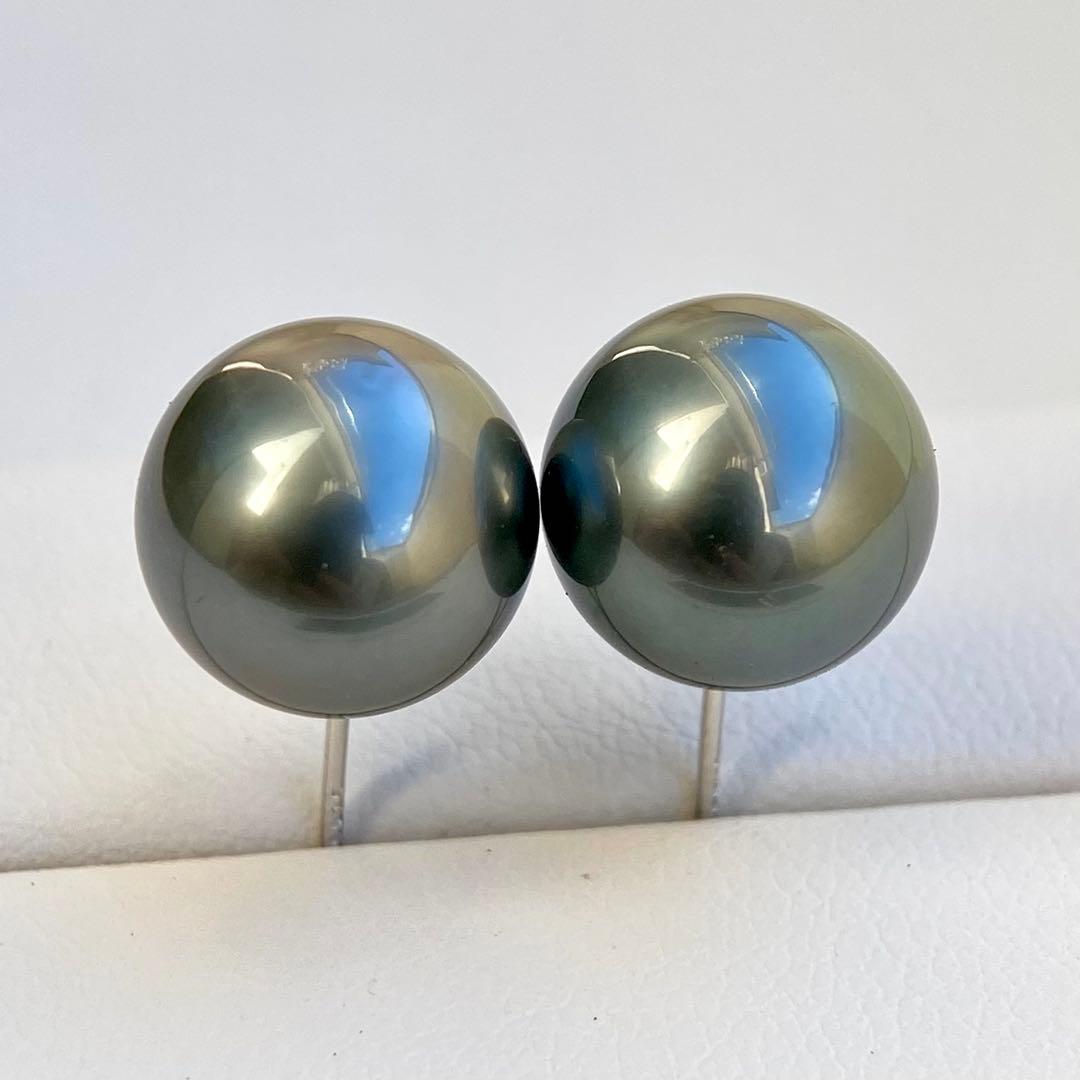 本真珠南洋黒蝶真珠グリーン11.45㍉大玉s925直結ピアスBL934