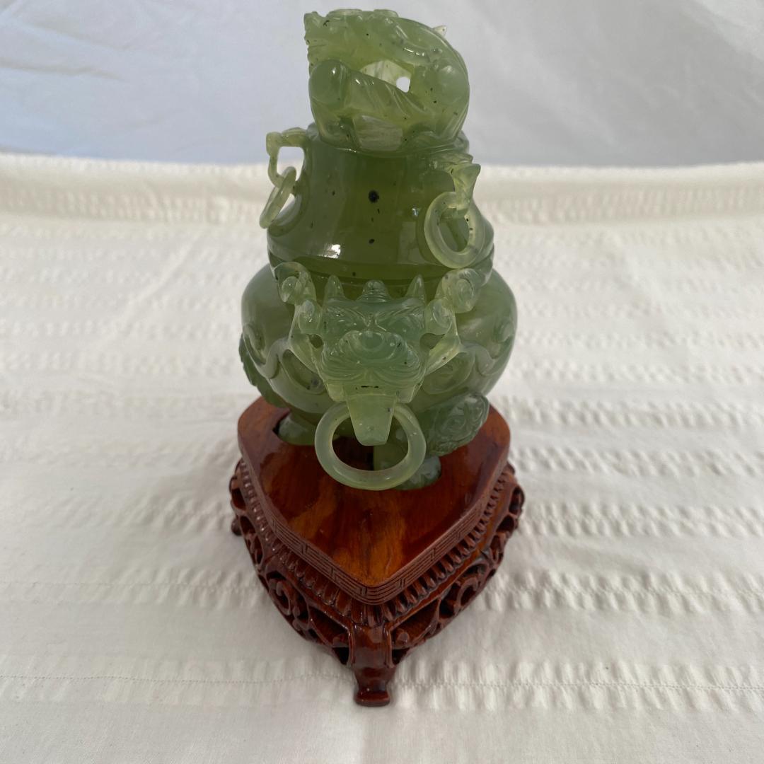 翡翠（ヒスイ）天然石　新山玉炉　龍の香炉　81年ポートピア天津物産展