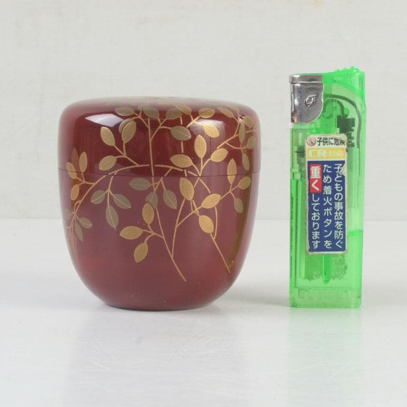 茶道具　朱塗　花草蒔絵　棗　時代箱付　V　9692