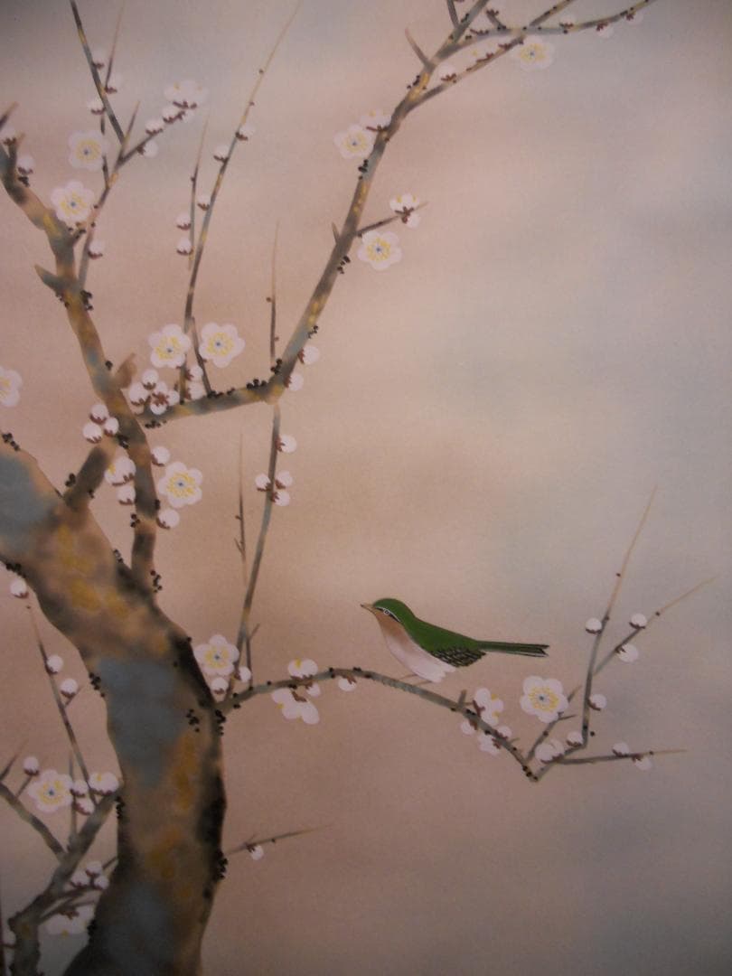 掛け軸 大鳳 梅に鶯 絹本 希少 軸装 茶道具 掛軸 美品 です。