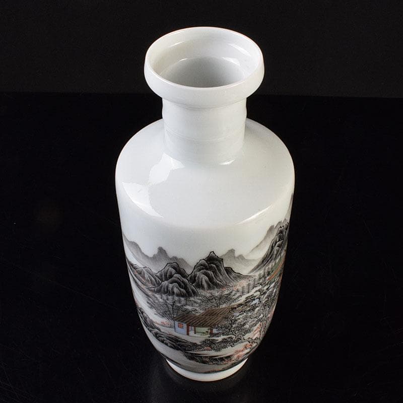 中国　居仁堂製款　山水人物文　盤口瓶　V　R9257