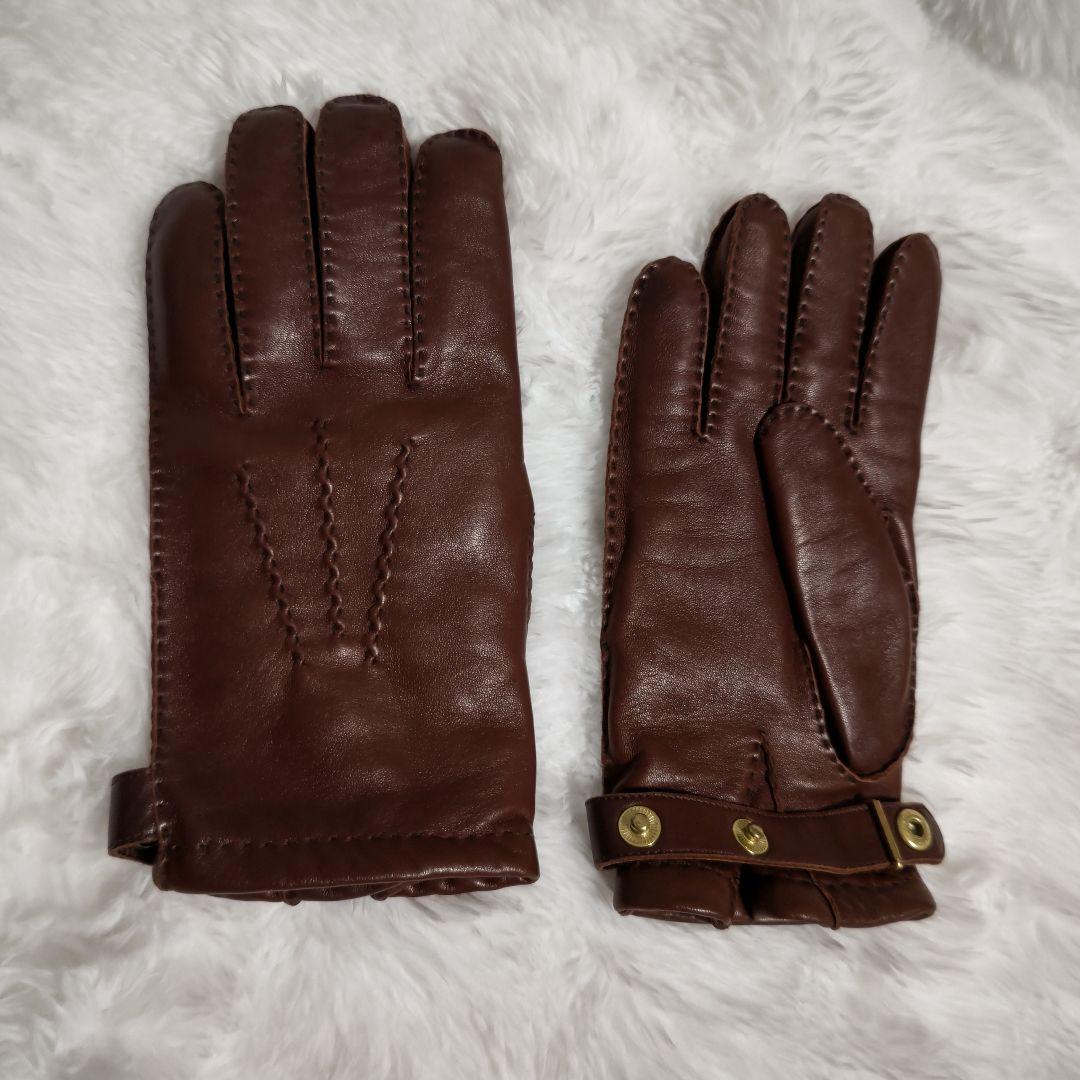 DENTS ブラウン レザー手袋 ボタン付き