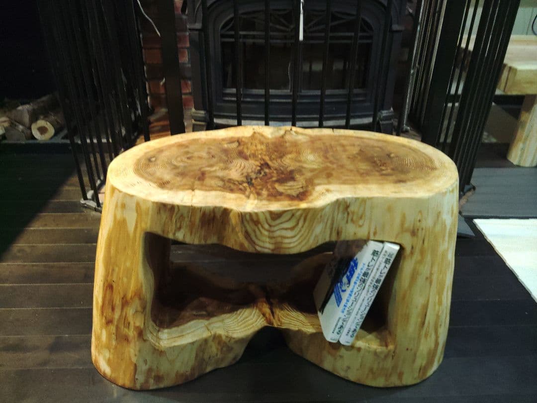 杉のくりぬき丸太スツール　双子丸太