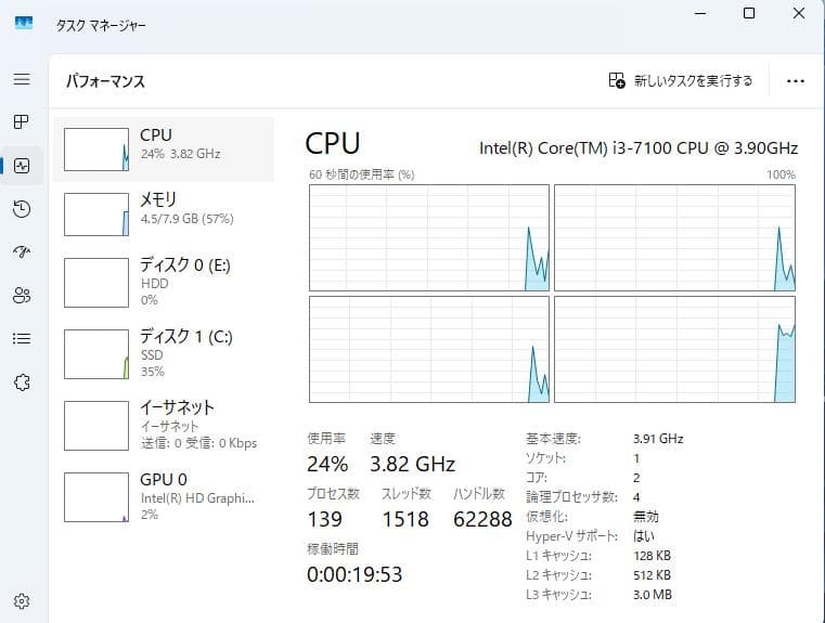 Windowsデスクトップ Lenovo ThinkCentre M710s Core i3 7100 4G
