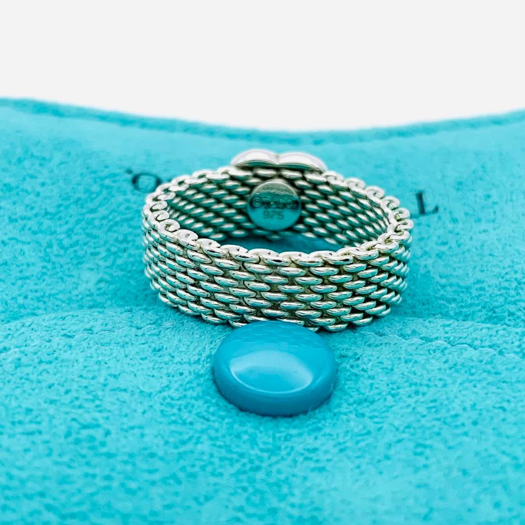 極美品 オールドティファニー サマセット ハート メッシュ リング 14号