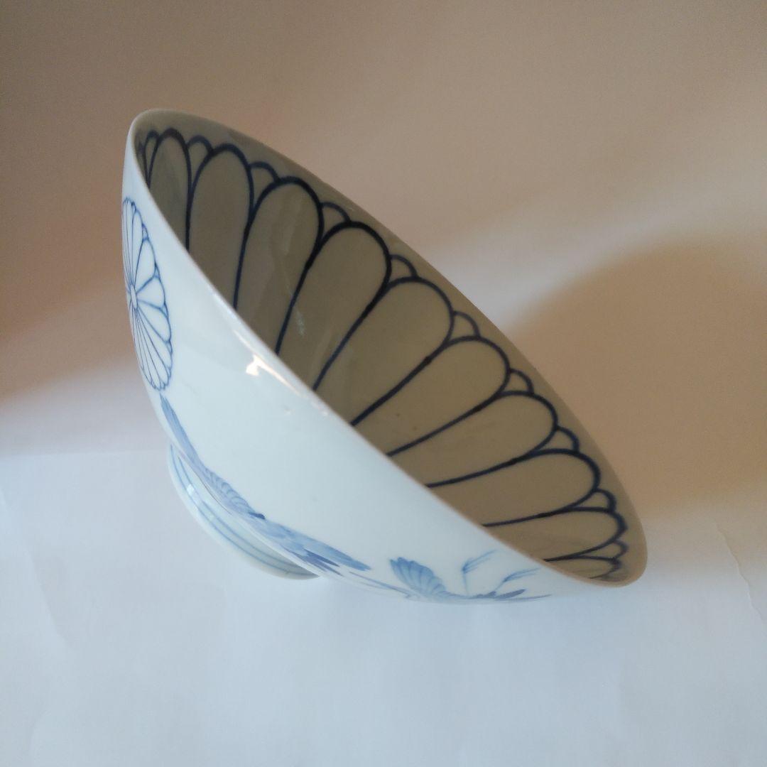 希少品 古伊万里 染付 十六弁菊花群鶴文碗 伊万里焼 天皇家 禁裏御用品