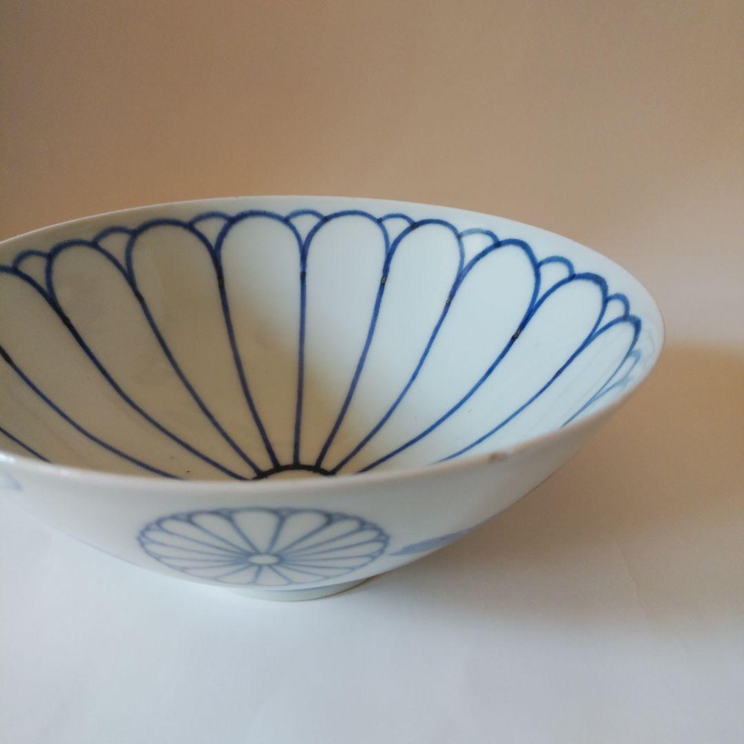 希少品 古伊万里 染付 十六弁菊花群鶴文碗 伊万里焼 天皇家 禁裏御用品