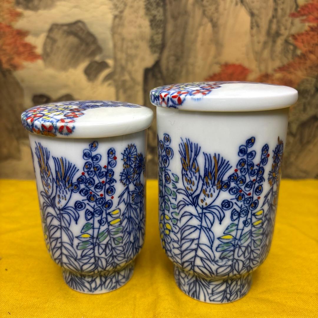 古香蘭社 夫婦湯吞　　共箱　手書き　珍品