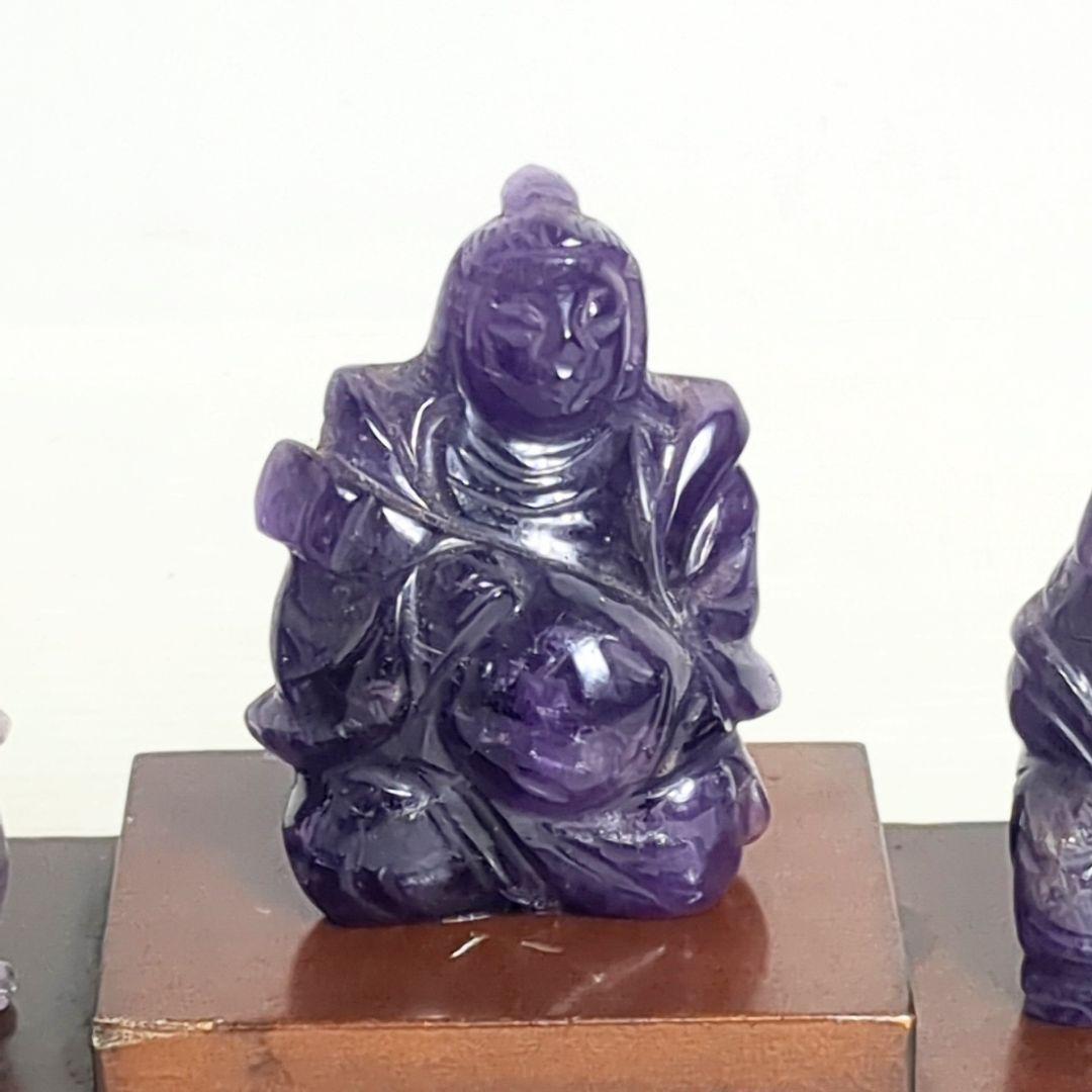 縁起物　紫水晶 アメジスト 七福神　置物 木製台座