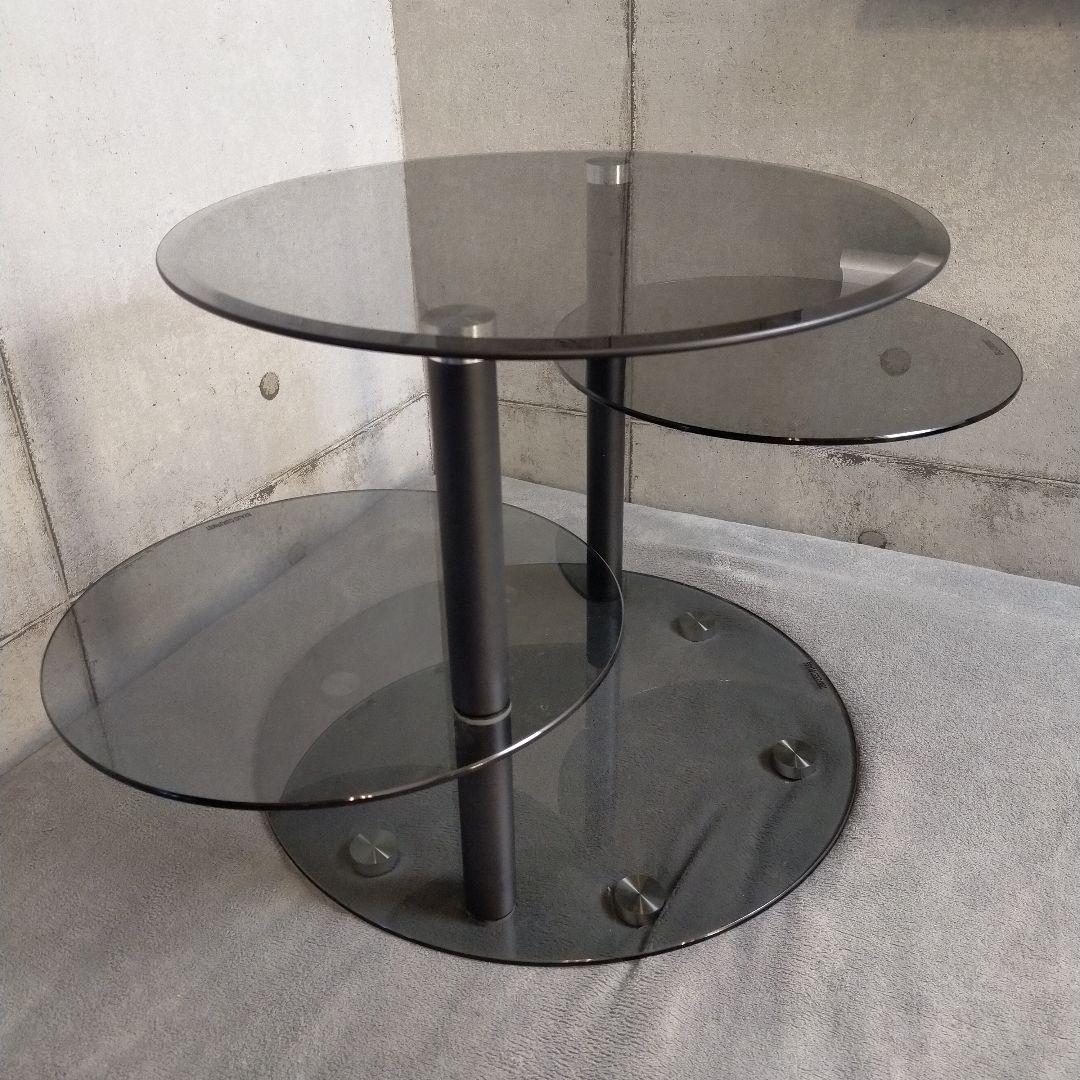 【極美品】円形ガラステーブル ブラックよりのグレー