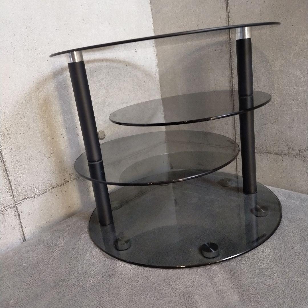 【極美品】円形ガラステーブル ブラックよりのグレー