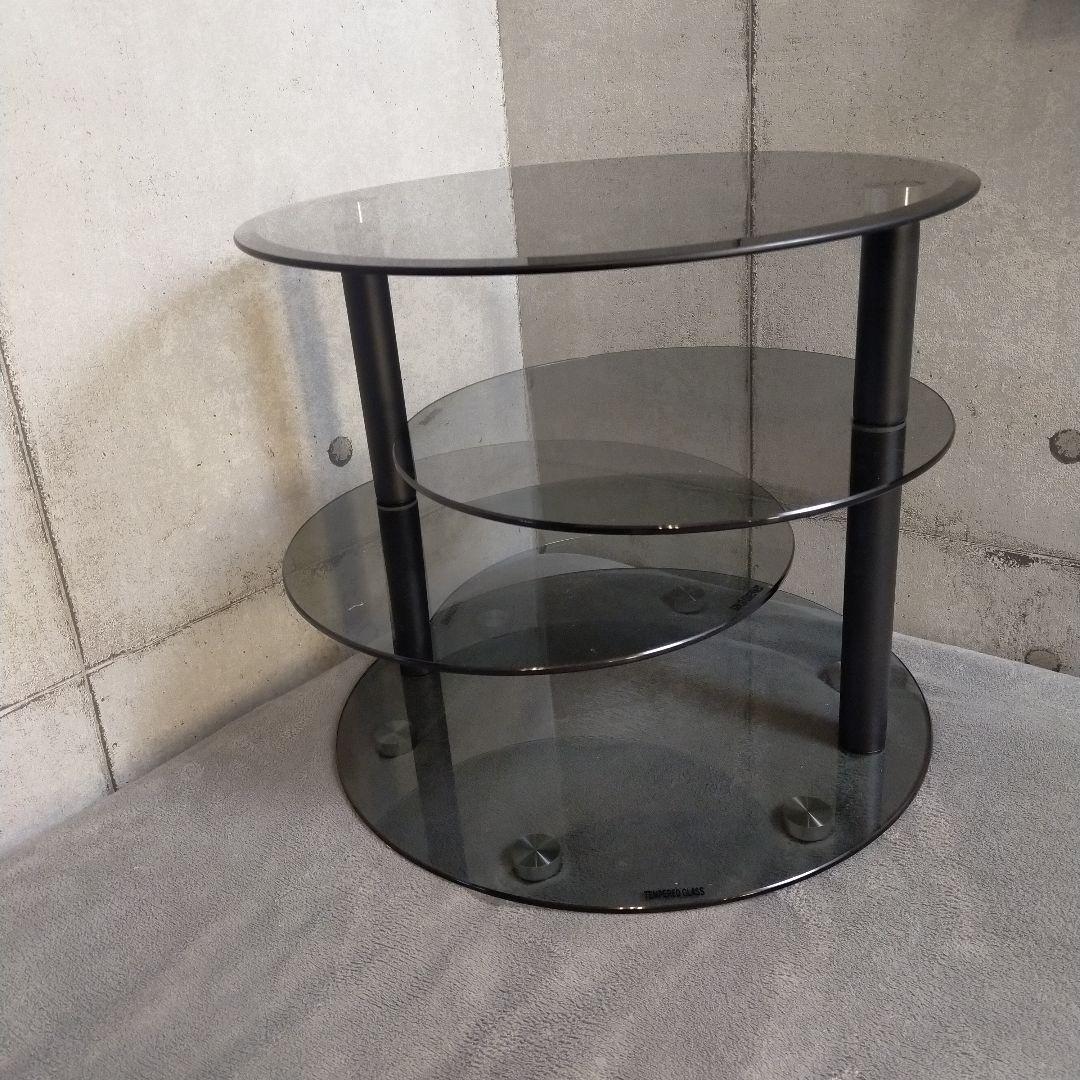 【極美品】円形ガラステーブル ブラックよりのグレー