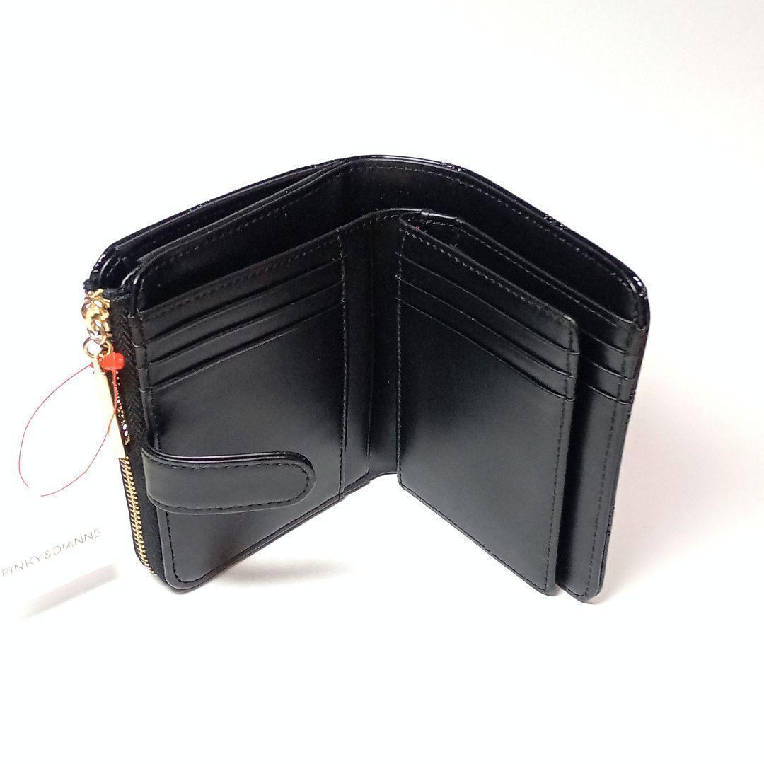 新品 ピンキーアンドダイアン 2つ折り財布 コンパクト財布 コモンエナメル 黒