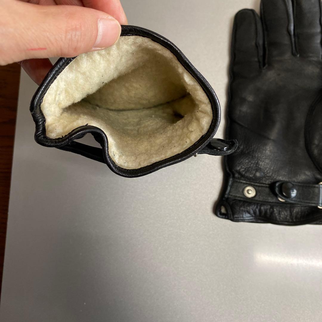 ルイスレザー、ブラックレザー手袋 フリース裏地付き