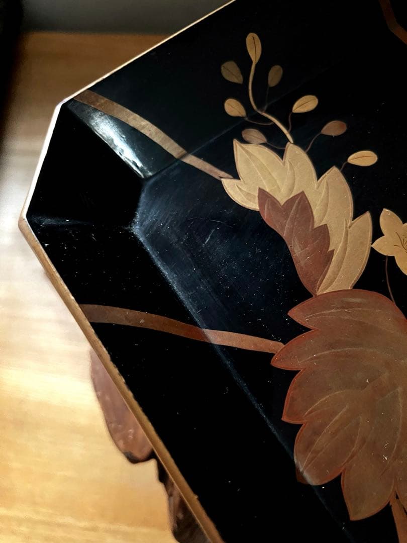 時代 漆芸 金彩 蒔絵 祝い膳 黒塗り 裏 梨地