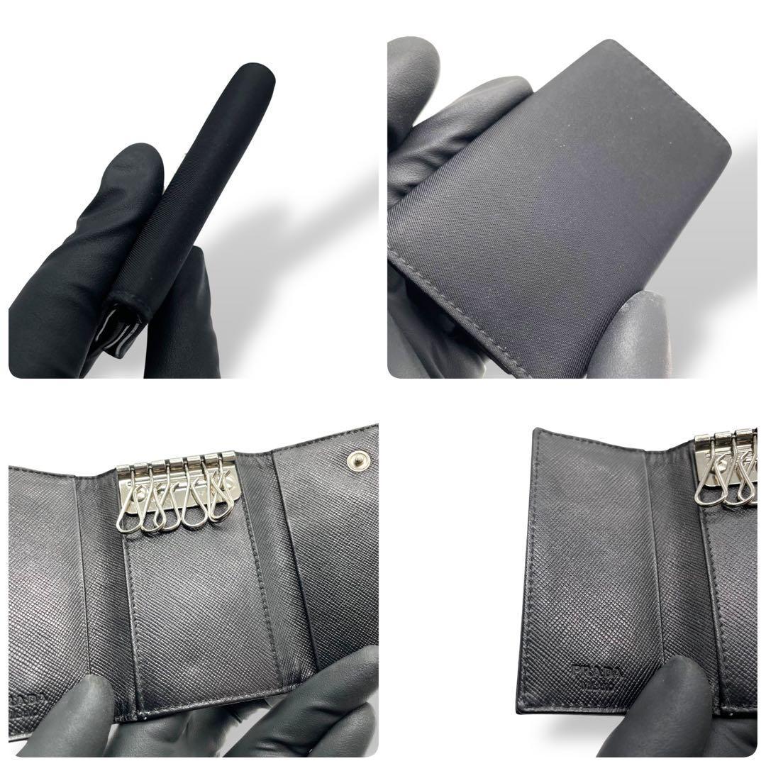 極美品　PRADA プラダ キーケース 6連 テスート ナイロン レザーブラック