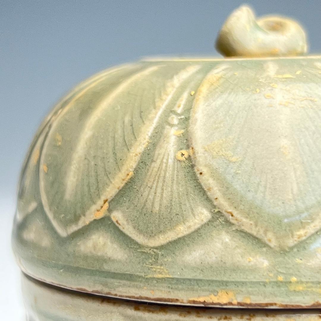 耀州窯 陰刻青磁蓋腕 合子 北宋時代 古玩 中国美術 唐物 擺件 311b