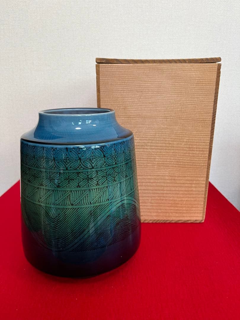 柳雨軒 三代 人間国宝 徳田八十吉（正彦銘） 碧明釉 小紋壺 管理T193