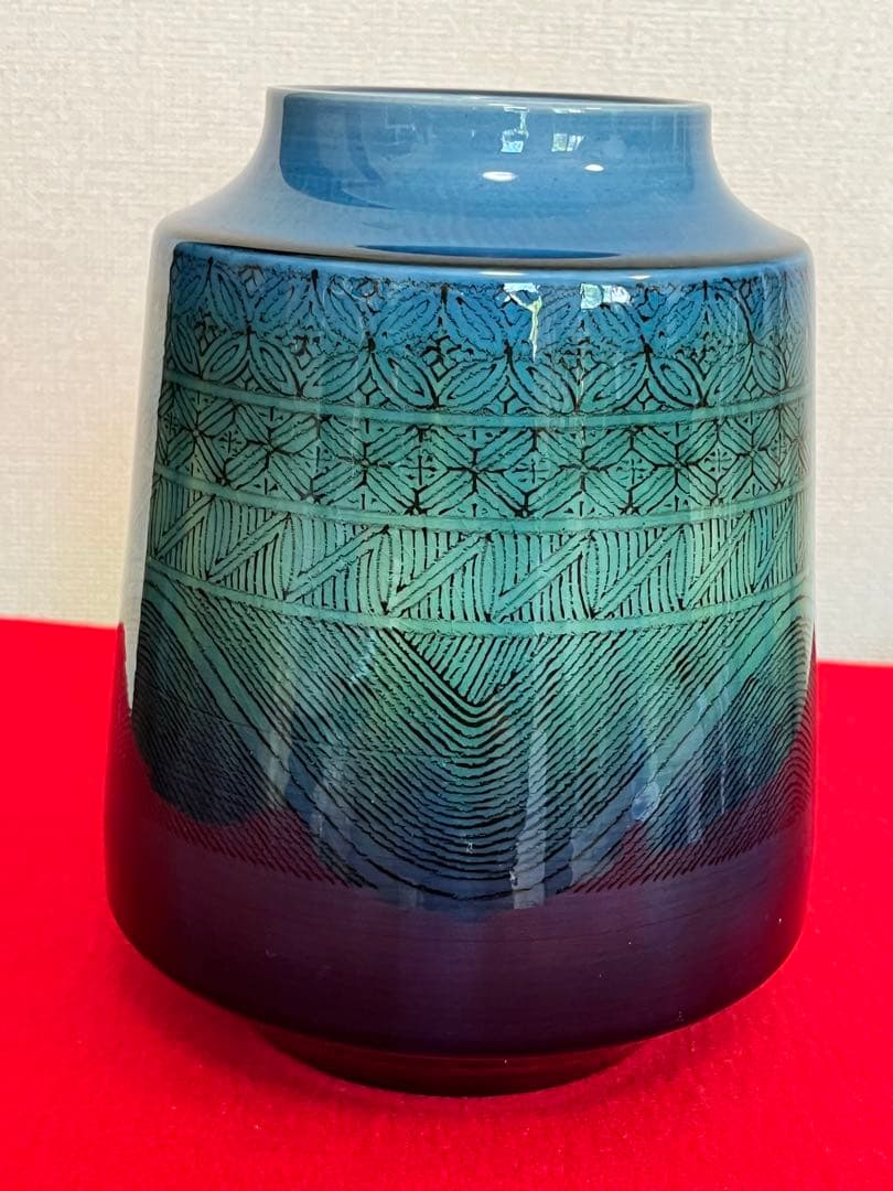 柳雨軒 三代 人間国宝 徳田八十吉（正彦銘） 碧明釉 小紋壺 管理T193