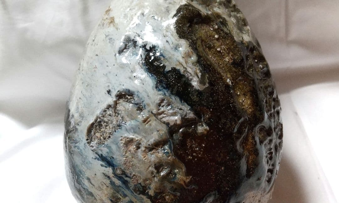 中川自然坊 朝鮮唐津 鶴首花入 未使用品 共布 共箱