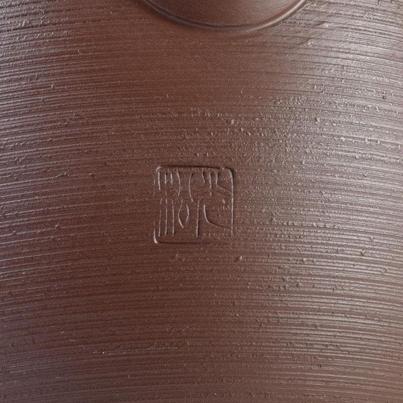 煎茶道具　常滑焼　光松作　朱泥　花草刻　横手急須　V　8655