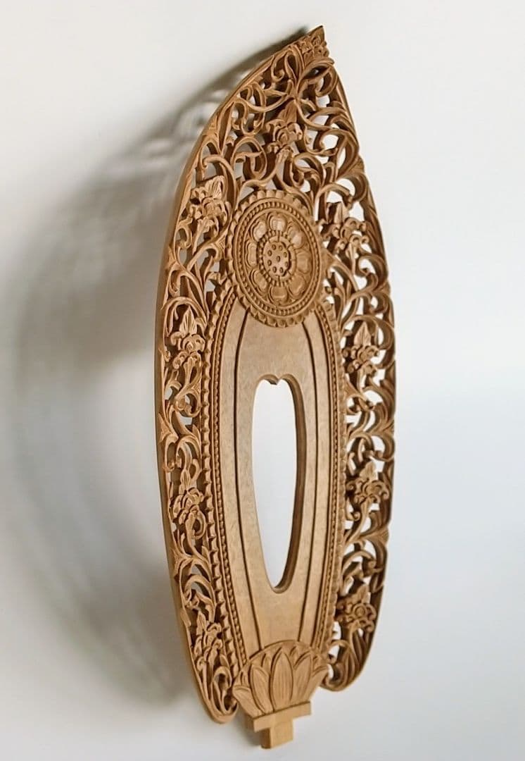 光背(4寸立像用)#658 透し彫 宝相華唐草 ◆白檀 木彫 仏像付属品