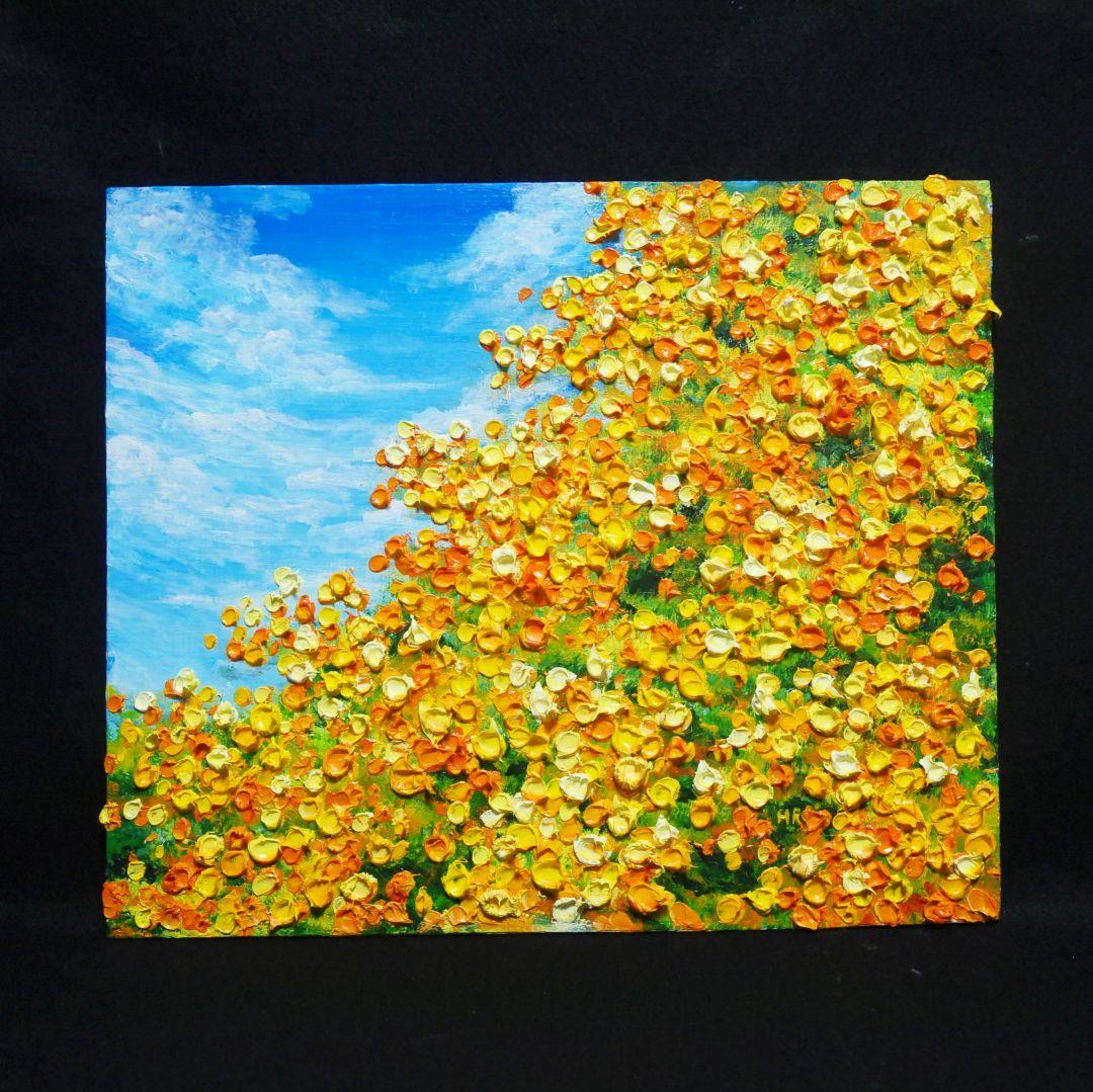 油絵 油彩 油彩画 絵 絵画　【ミモザ青空】