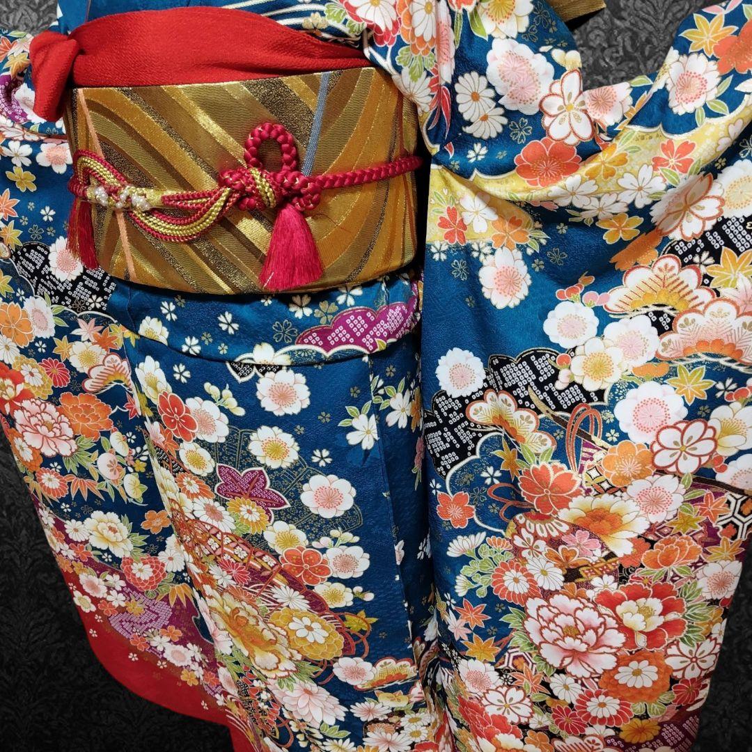 振袖フルセット(7点)・成人式・吉祥松竹梅・京都きもの友禅・刺繍・鹿の子柄