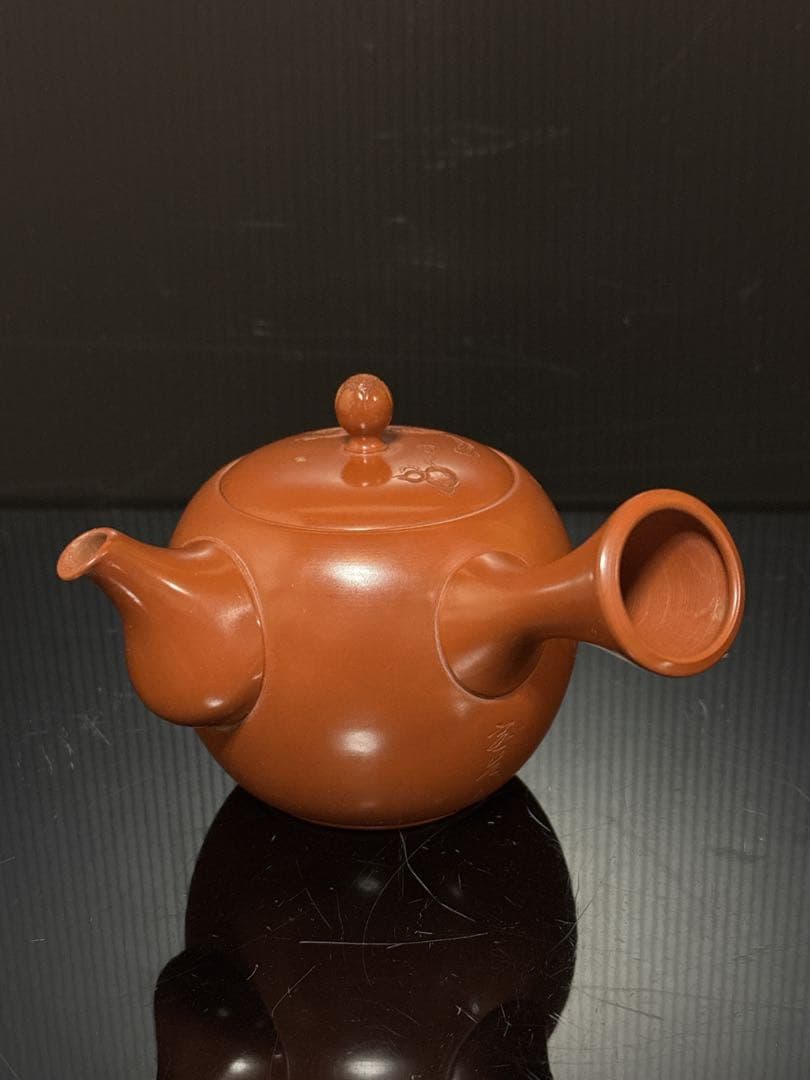 極上 常滑焼 名人 山田宝生 作 細密彫刻瓢図 急須 茶道具