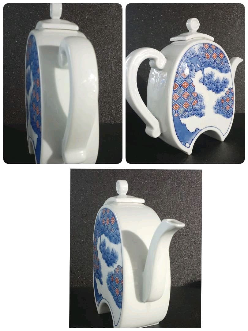 鍋島焼　名工　【市川光山】作　色鍋島　鍋島御庭焼　松に市松文様　手付水瓶　茶道具