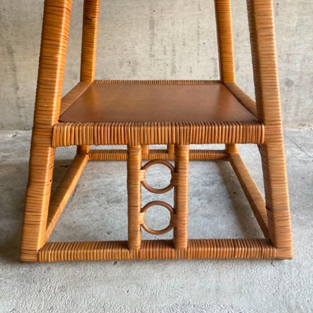 籐 ラタン 木製 コーヒーテーブル カフェ 机 スクエア レトロ ビンテージ