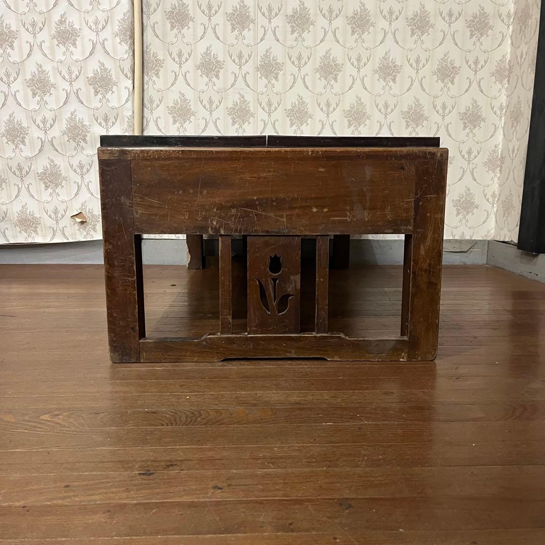 【アンティーク】木製 無垢材 文机 座卓 書斎机 2杯引出し 古家具 古民家