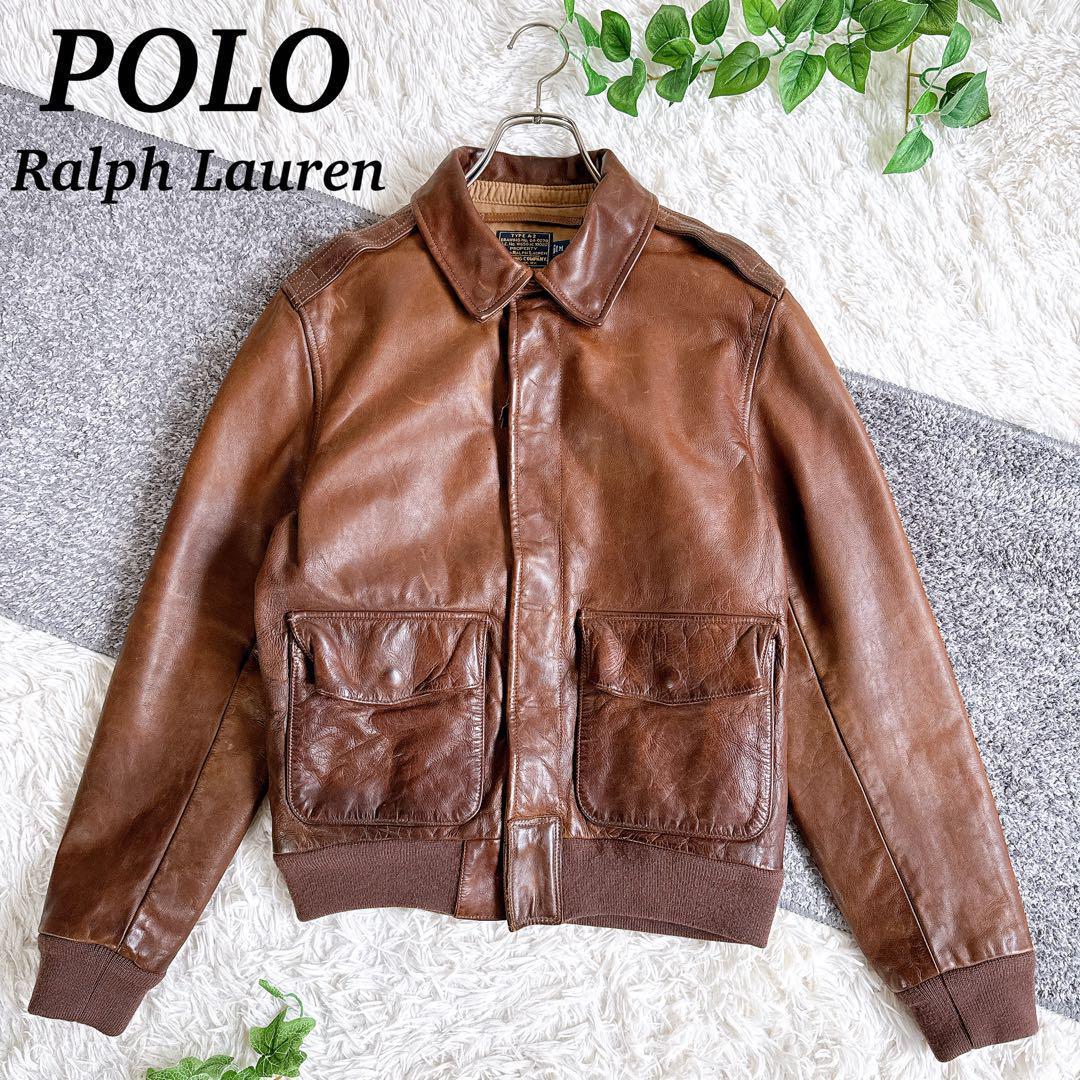 良品　ポロラルフローレン　A-2 レザージャケット　ブルゾン　牛革　ブラウン　M