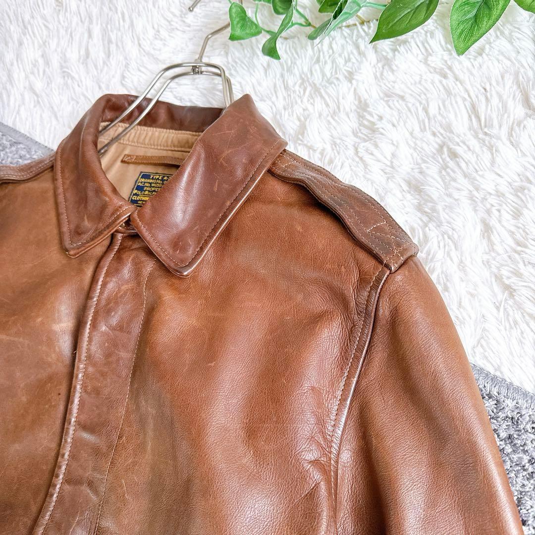良品　ポロラルフローレン　A-2 レザージャケット　ブルゾン　牛革　ブラウン　M