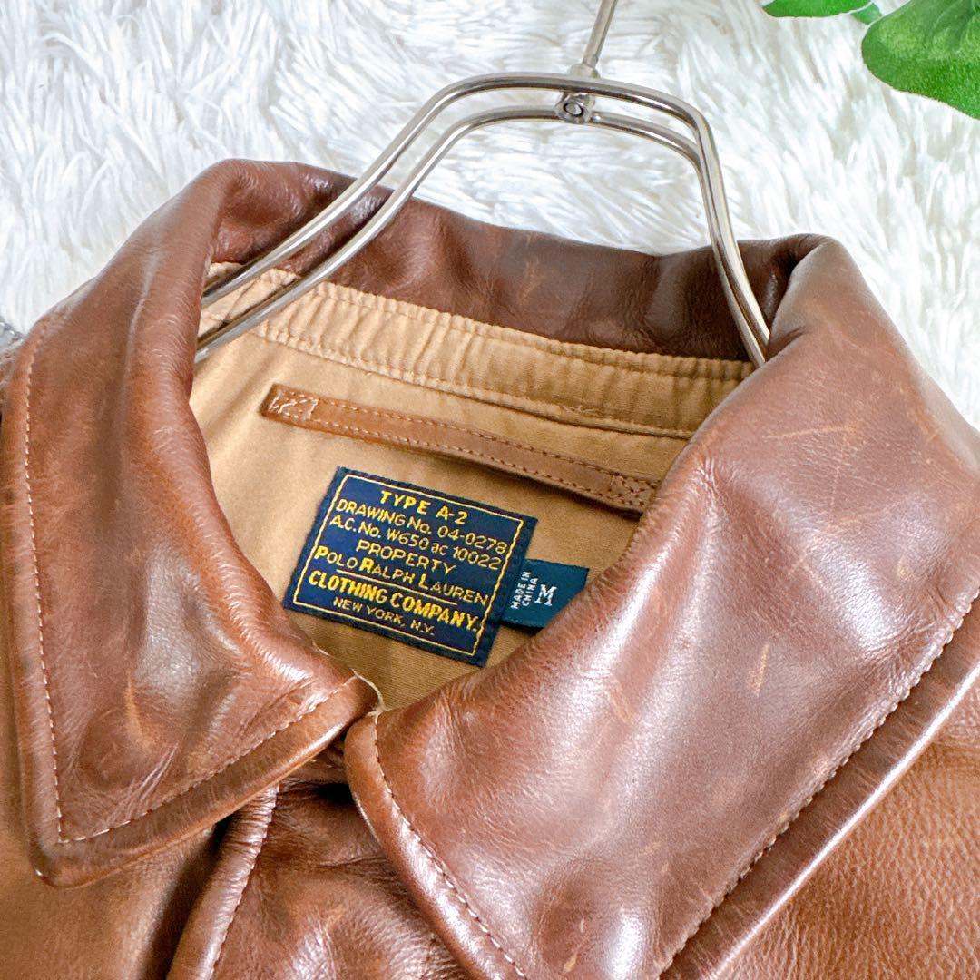 良品　ポロラルフローレン　A-2 レザージャケット　ブルゾン　牛革　ブラウン　M