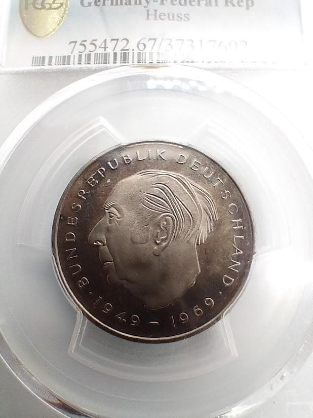 PCGS PR67 1974-F 西ドイツ 2マルク プルーフ 銀貨 Heuss